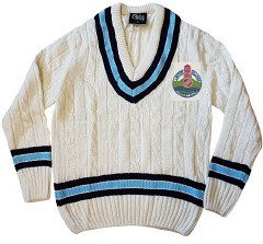 Linton Village Cricket Club G&M Knitted Cricket Sweater Navy/Sky  Jnr