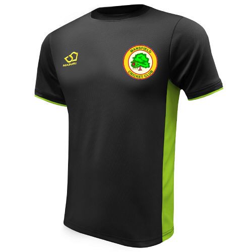 Mansfield CC Masuri Cricket Training Shirt Black/Lime  Snr