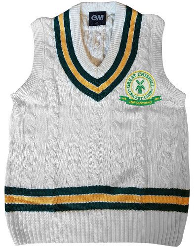 Great Chishill CC GM Cable Knit Slipover Green/Gold/Green  Snr