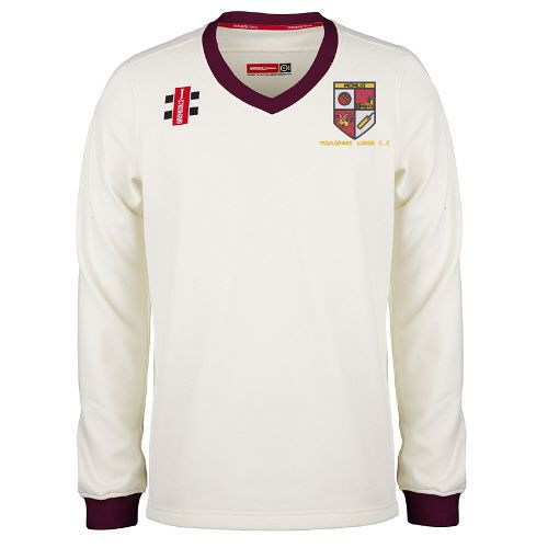 Youlgrave Lodge CC GN Pro Performance Maroon trim L/S Sweater Jnr