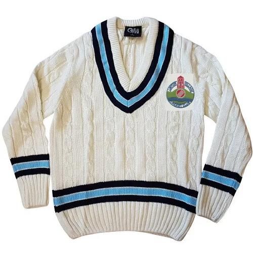 Linton Village Cricket Club G&M Knitted Cricket Sweater Navy/Sky  Jnr