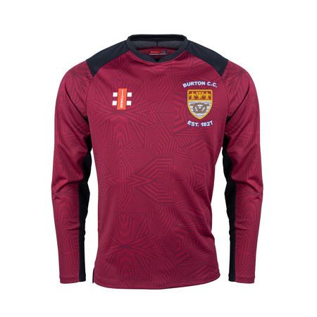 Burton (Derbyshire) CC GN Pro T20 L/S Cricket Shirt Maroon  Jnr