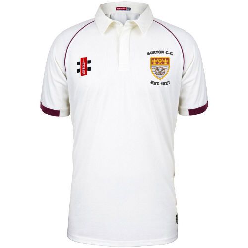 Burton (Derbyshire) CC GN Matrix Maroon trim Cricket Shirt S/S Jnr