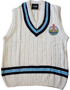 Linton Village Cricket Club G&M Knitted Cricket Slipover Navy/Sky  Snr