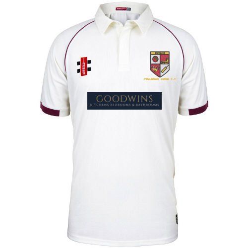 Youlgrave Lodge CC GN Matrix Maroon trim Cricket Shirt S/S Jnr