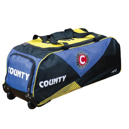 Hunts County Neo Wheelie Cricket Bag  - Navy/Yellow 