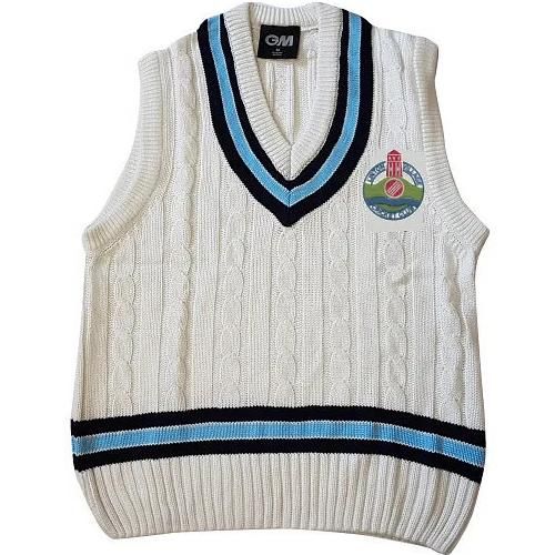 Linton Village Cricket Club G&M Knitted Cricket Slipover Navy/Sky  Snr