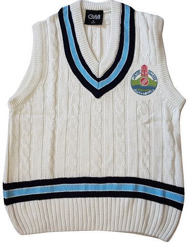 Linton Village Cricket Club G&M Knitted Cricket Slipover Navy/Sky  Snr