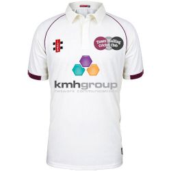 Town Malling CC GN Matrix Maroon trim Cricket Shirt S/S Jnr