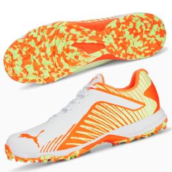 Puma 22 FH Rubber Cricket Shoes 2023 White / Ultra Orange - Snr